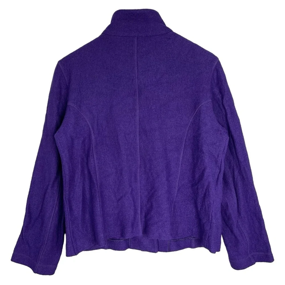 Talbots Boiled Wool Utility Jacket Medium Purple Stand Collar Button Up Stretch - Picture 7 of 11